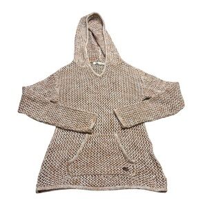 ✨🧶 Roxy Open-Knit Hooded‎ Sweater Pullover Small Beachy Boho 🧶✨